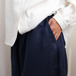 【冷感2025】ナチュラル リネン 麻 ワイドパンツ 体型カバー ゆったり シンプル 春 夏 P104 BL 5枚目の画像