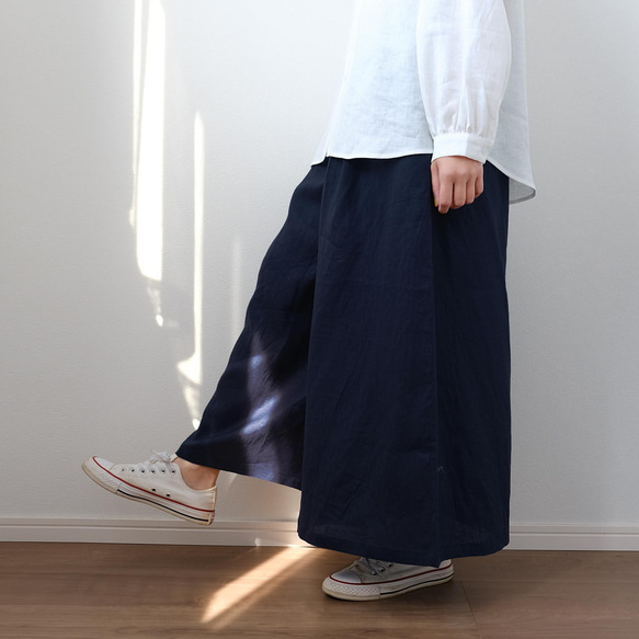 【冷感2025】ナチュラル リネン 麻 ワイドパンツ 体型カバー ゆったり シンプル 春 夏 P104 BL 3枚目の画像