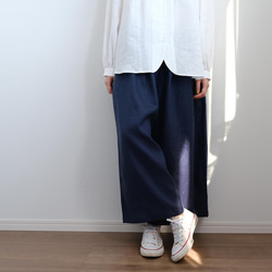 【冷感2025】ナチュラル リネン 麻 ワイドパンツ 体型カバー ゆったり シンプル 春 夏 P104 BL 4枚目の画像