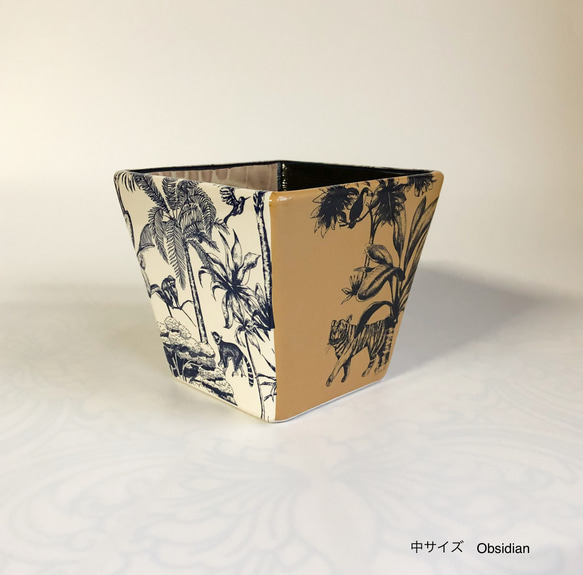 磁器製　植木鉢カバー(中)　フランスの伝統的なデザイン風　ジュイジャングル　プランツカバー　　中サイズ 7枚目の画像