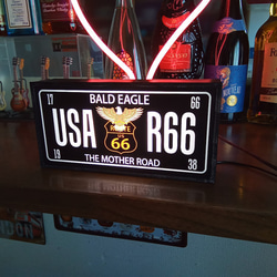 アメリカン ルート66 USA イーグル 鷲 サイン 標識 ミニチュア 看板 置物 雑貨 LED2wayライトBOX 6枚目の画像