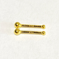 人気★再..再販★K24純金★バーベル丸玉スタッドピアス　24金釈迦玉ピアス　シンプル小さめ小ぶりミニゴールド輝く 7枚目の画像