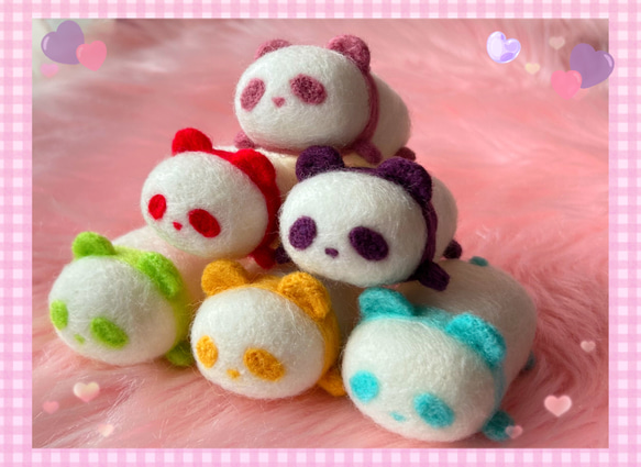 お気にいる レインボーカラーふわぱん♡羊毛フェルトのふわふわパンダふわ 羊毛フェルト