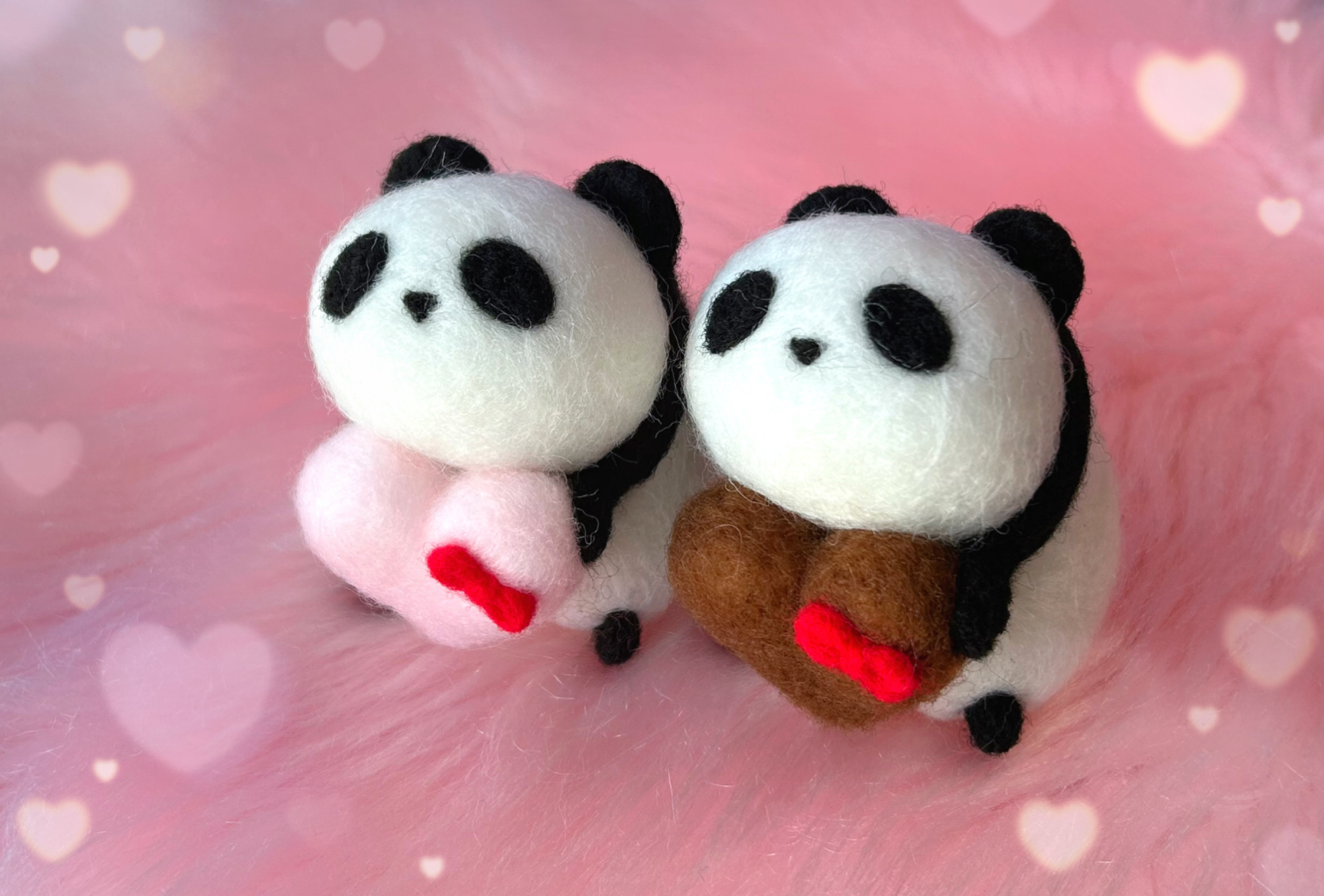 ハートふわぱん♡羊毛フェルトのふわふわパンダふわぱんとはーとチョコ