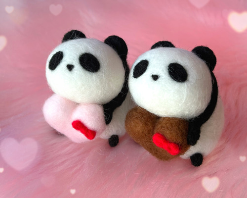 ハートふわぱん♡羊毛フェルトのふわふわパンダふわぱんとはーとチョコ