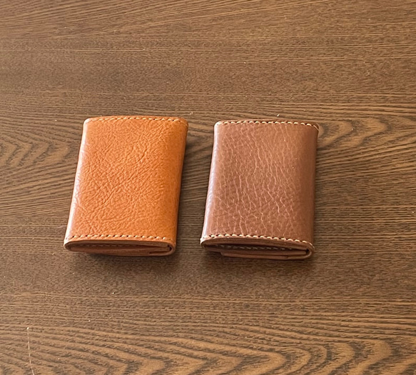 ちょいスリムなミニ財布 ✨オイルレザー　こんがりブラウン　キャメル 3枚目の画像