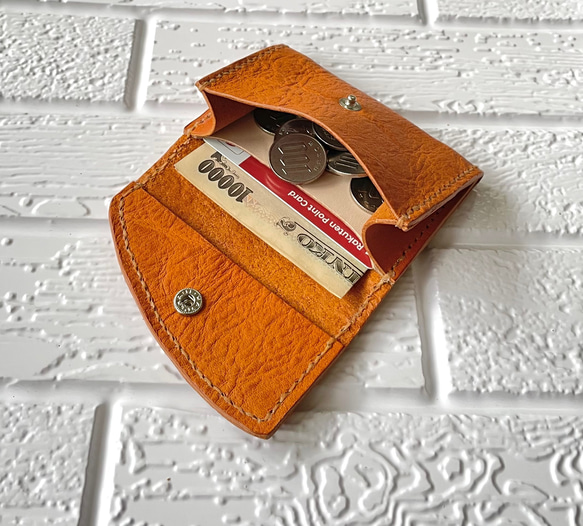 ちょいスリムなミニ財布 ✨オイルレザー　こんがりブラウン　キャメル 10枚目の画像