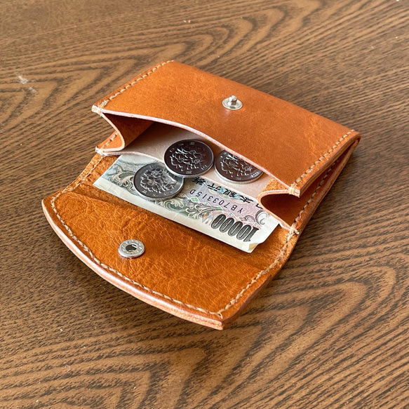 ちょいスリムなミニ財布 ✨オイルレザー　こんがりブラウン　キャメル 19枚目の画像