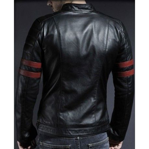 羊革・赤いストライプ付きライダージャケット Sheep Leather Jacket with Red Stripes 3枚目の画像