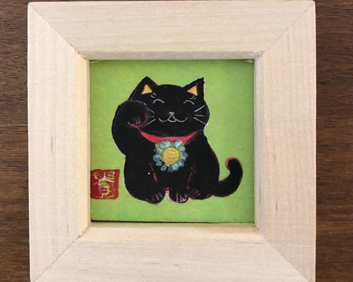 日本画　原画　猫 日本画 原画 猫】魚いっぱい飛んでる 絵画 2900deJ 通販