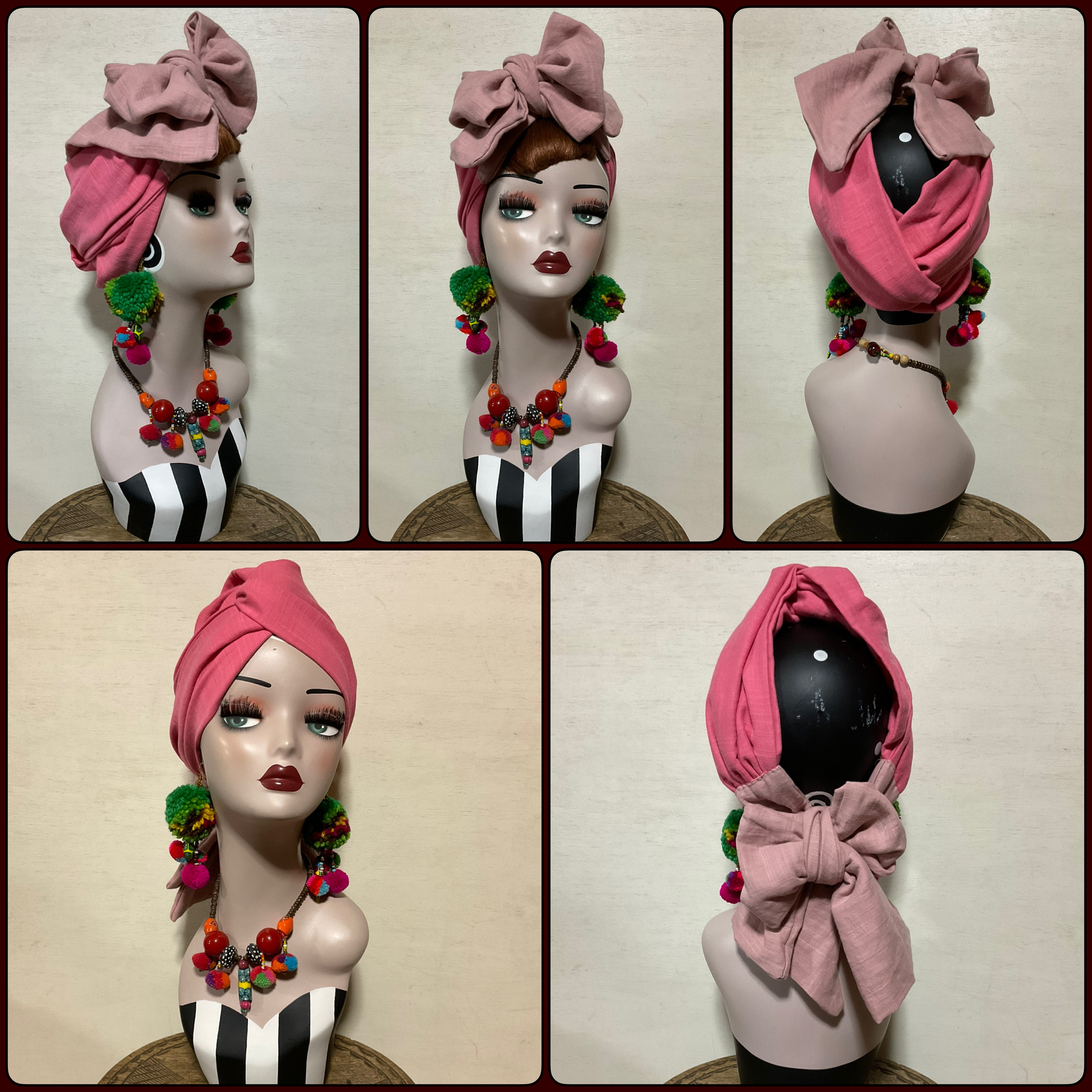 新作　2way BSTCターバン　ブラジャースカーフターバンキャップ　ピンク×さくら