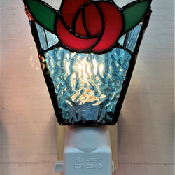 おやすみランプ・赤色のバラ＆水色 ステンドグラスランプ フットランプ