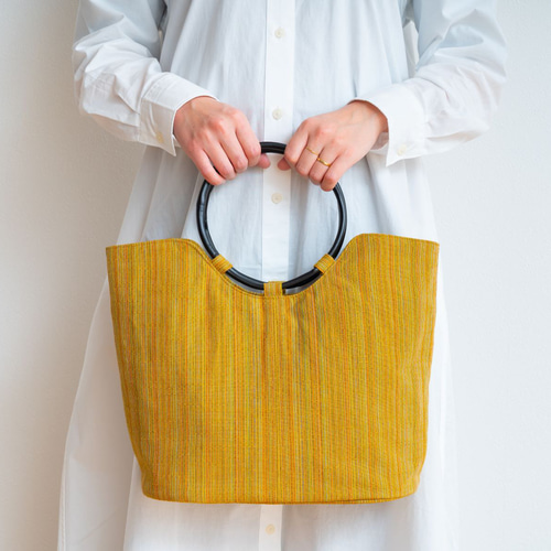 会津木綿 竹ハンドルバッグ ー円ー トートバッグ worcle わーくる 通販