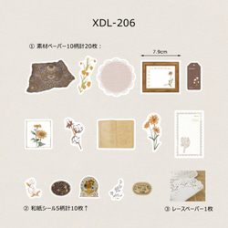 新商品！『シール＆ペーパー デコレーション素材セット 花シリーズ「2022新作」』～ XDL-206 アンティーク～ 2枚目の画像