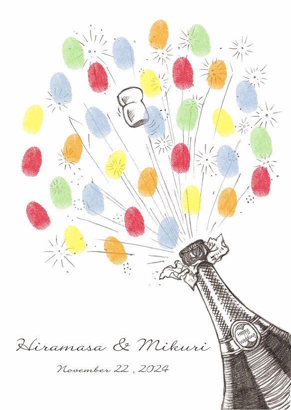A3 「シャンパン」ウェディングツリー  結婚証明書　ウェルカムスタンプボード　説明書付き 7枚目の画像