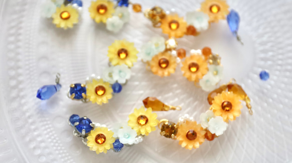 向日葵の花束ネックレス（サファイアカラークリスタルガラス） 8枚目の画像