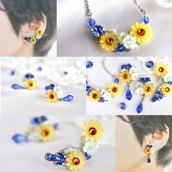 向日葵の花束ネックレス（サファイアカラークリスタルガラス） 4枚目の画像