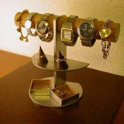父の日　腕時計スタンド　名入れ　ラッピング　4～6本掛け腕時計ディスプレイスタンド　角トレイ付き 4枚目の画像