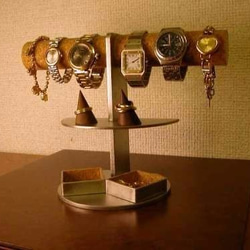 父の日　腕時計スタンド　名入れ　ラッピング　4～6本掛け腕時計ディスプレイスタンド　角トレイ付き 1枚目の画像