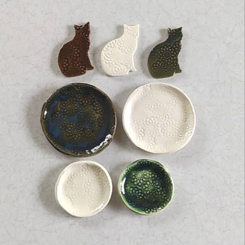 大小4点セット》陶の豆皿【切子風のオリエンタルデザイン】 薬味皿・豆