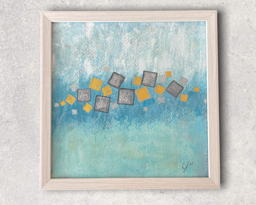 geometry-1>抽象画 モダンアート ブルー ゴールド シルバー 絵画