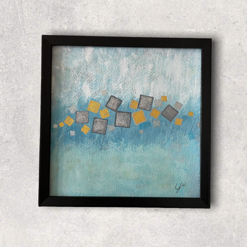 geometry-1>抽象画 モダンアート ブルー ゴールド シルバー 絵画