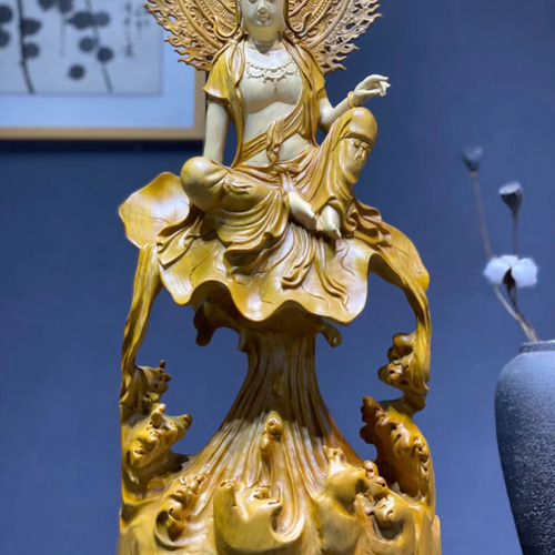 【予約中！】 自在観音 仏教美術 観音菩薩 通販 木彫工房 彫刻 特大高88cm 工芸品
