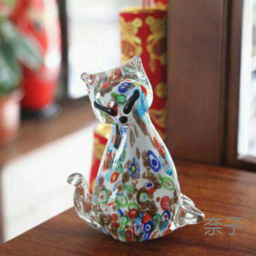 ガラス猫の造景装飾置物瑠璃手工芸品かわいいL 壁掛けラック・ウォール