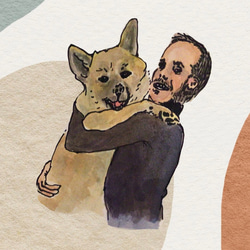 Dog and Family Portrait / 犬と飼い主の絵 1枚目の画像