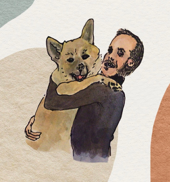 Dog and Family Portrait / 犬と飼い主の絵 1枚目の画像