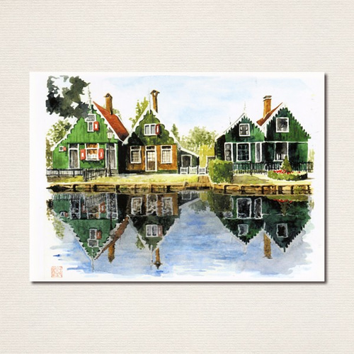 M. Blanche Rue Parisienne 水彩画 ２枚 水彩画ポストカード10枚セット〈水辺の風景〉 ポストカード Le