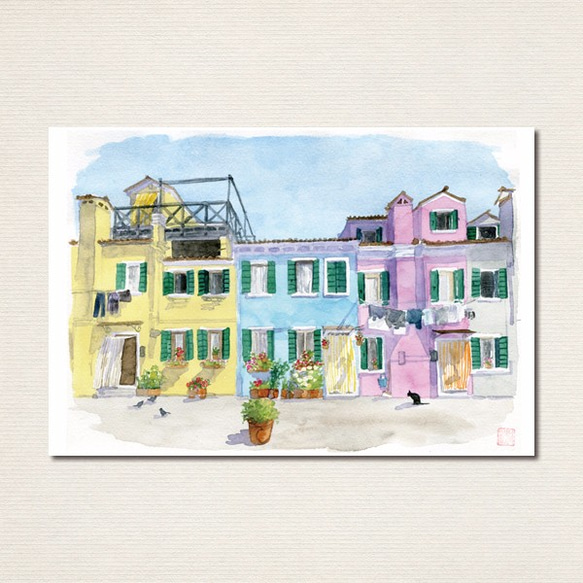 水彩画ポストカード10枚セット〈街の風景2〉 5枚目の画像