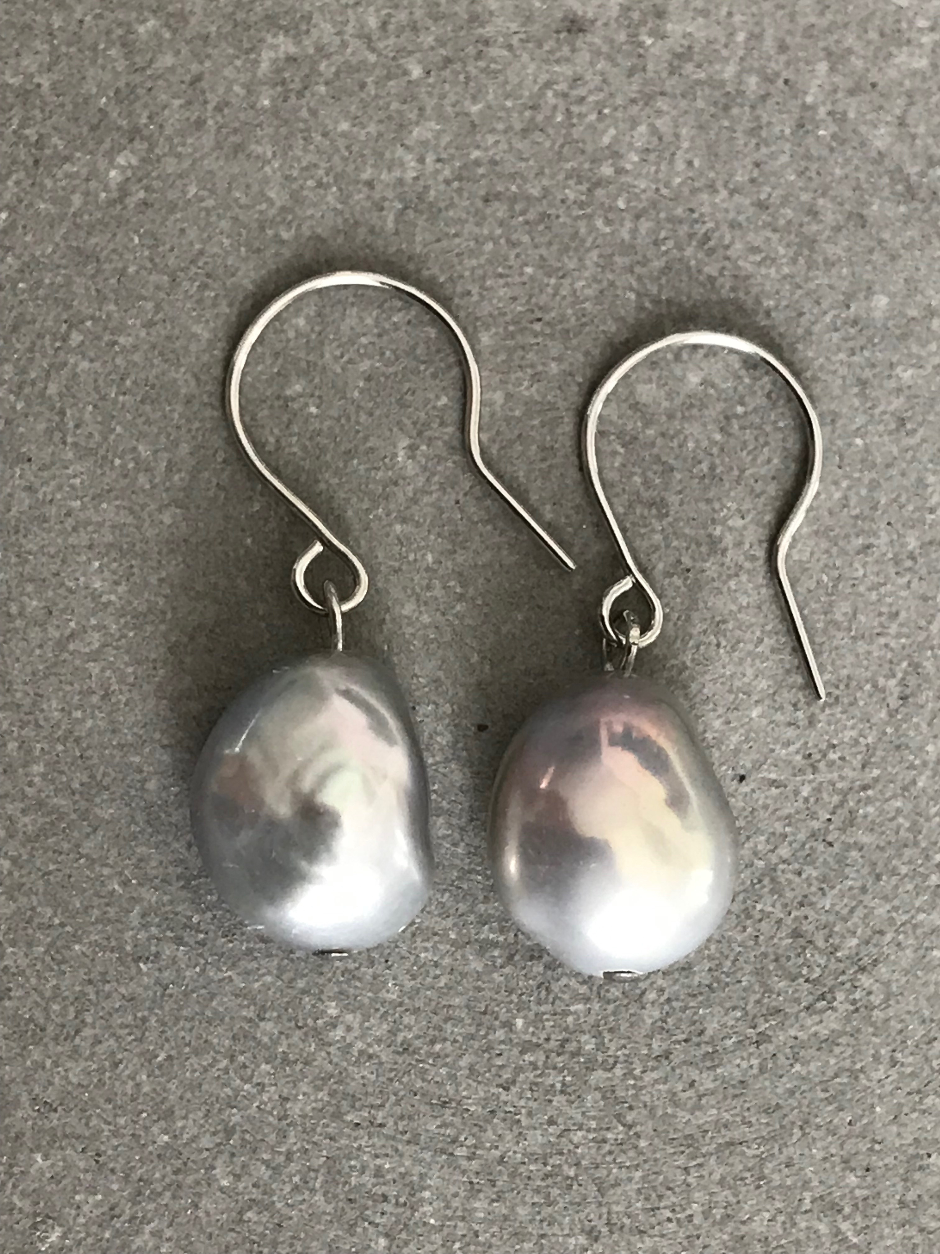 ［再販］シルバーグレーの大粒淡水パール♚ピアス/ノンホールピアス