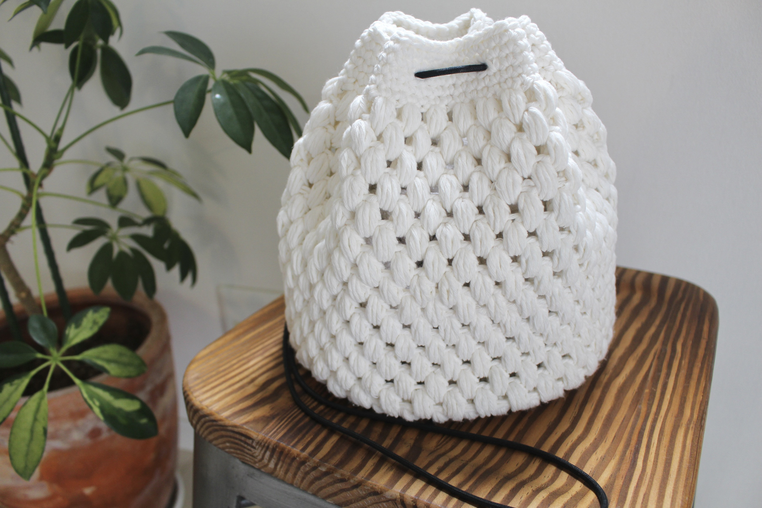 春夏コットンニット巾着バッグ