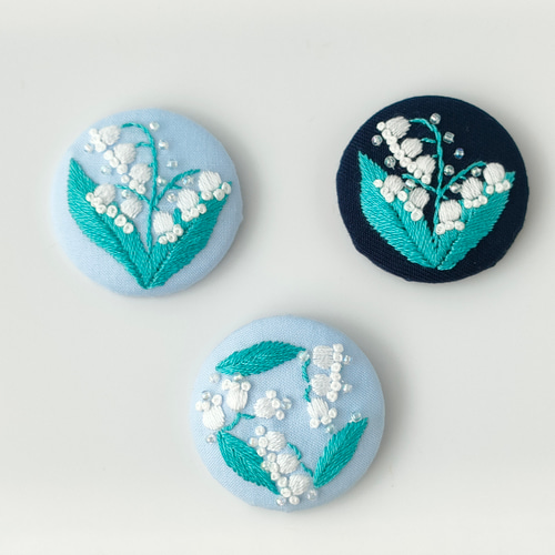 すずらんの刺繍ブローチor刺繍ヘアゴム 鈴蘭 花 母の日 ブローチ かな