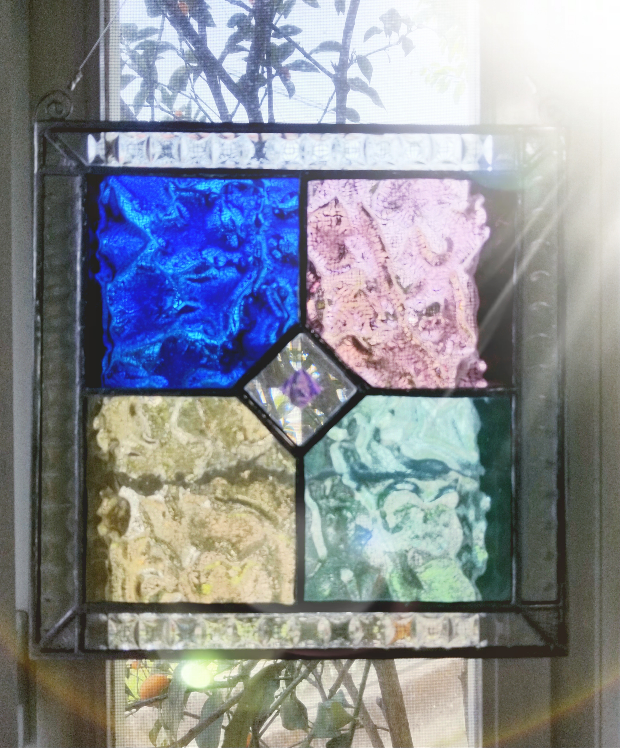 アンティークステンドグラスパネル一枚板ガラス