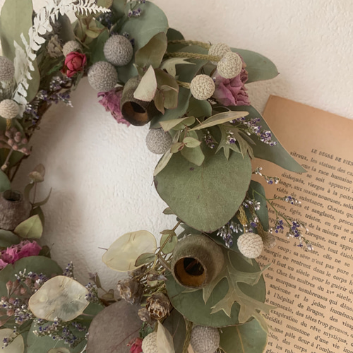 ユーカリと薔薇のリースドライフラワーリース