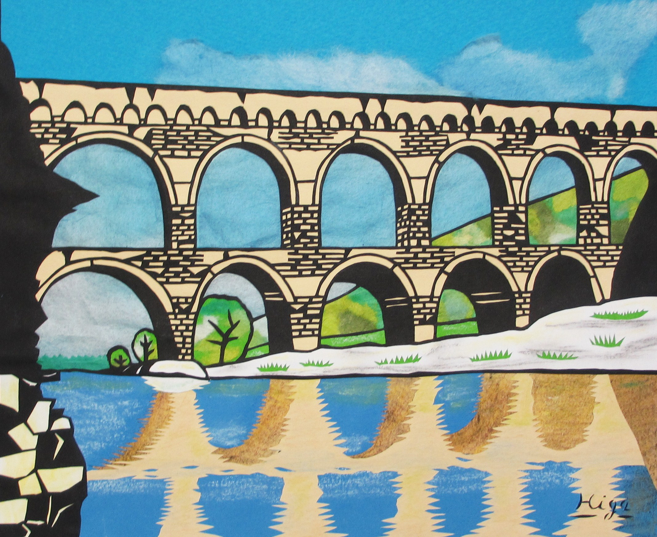 きりえ　ポン・デュ・カール（南フランス）原画販売