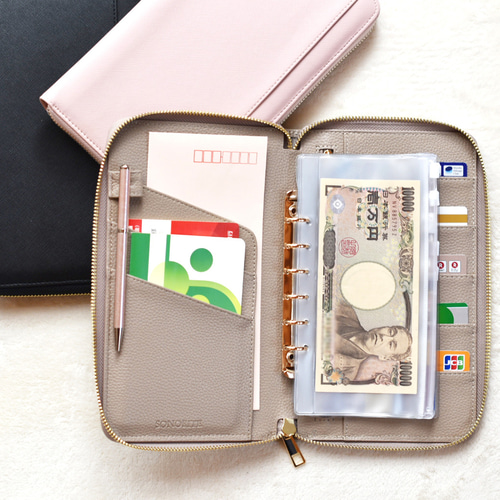 再販！【ブラック】家計収納 システム手帳◎ファイル 袋分け