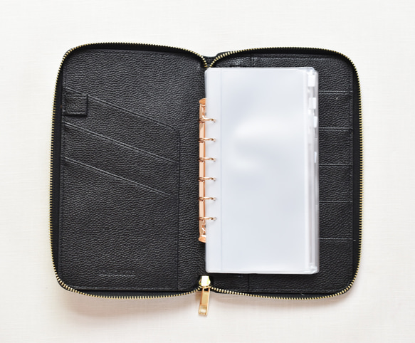 パスポート・お薬手帳・通帳ケースst姫路レザーブラックシボ② 再販！【ブラック】家計収納 システム手帳◎ファイル 袋分け