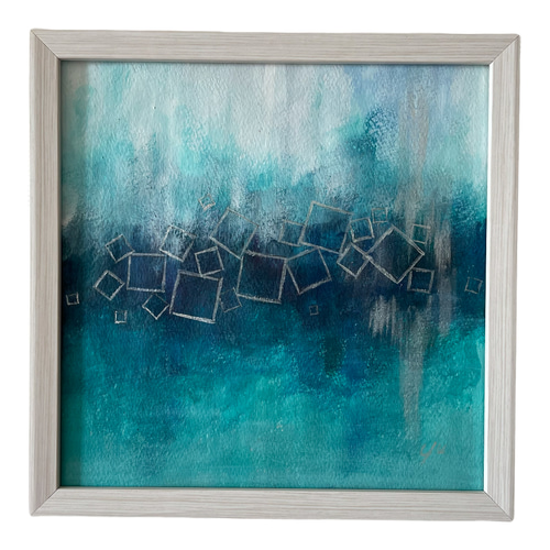 geometry-2> 抽象画 モダンアート ブルー シルバー きれい