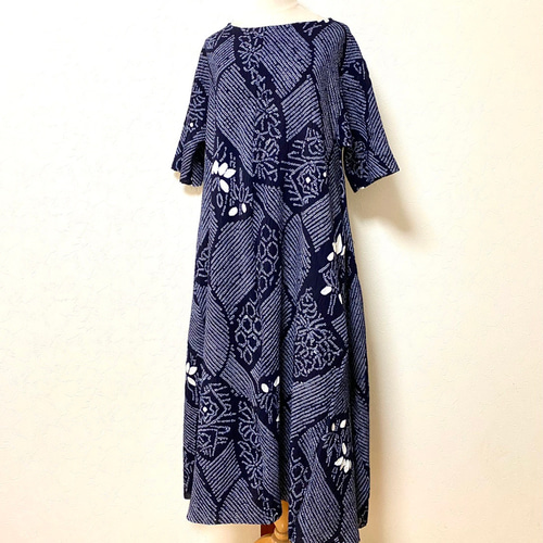 有松絞り㉕ Aラインワンピース〜120cm 着物リメイク ワンピース