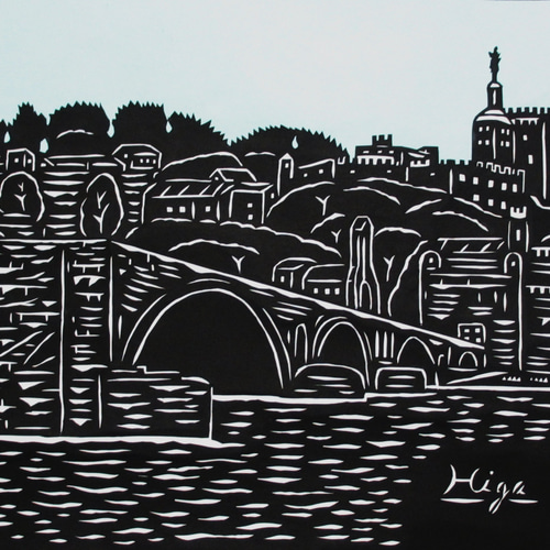 きりえ アヴィニョン サン・ベネゼ橋（南フランス）原画販売（白黒