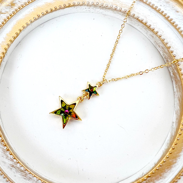 閃耀綠星施華洛世奇長項鍊 - 防過敏 第1張的照片