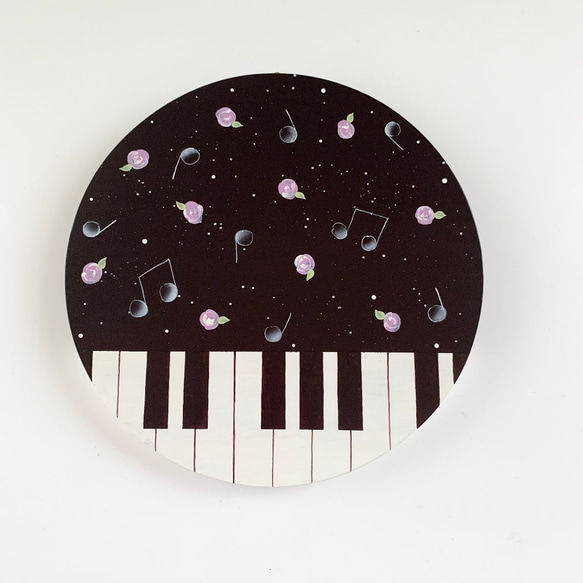 【国産木材】ピアノ鍵盤模様♡ローズと音符の飾り絵　　　トールペイント　ピアノ雑貨 3枚目の画像
