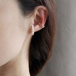2件套 *水晶珍珠和蕾絲圖案耳夾（一隻耳朵） 第7張的照片