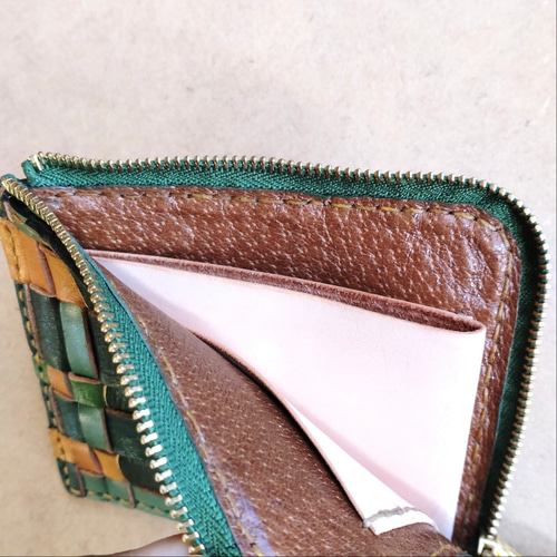 【一点物】薄くて小さい長財布　| ハンドメイド 手染め 手縫い 一点物】手編み/総手縫い/手染め☆お手入れセット付☆ ヌメ革 L