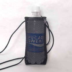 ペットボトルホルダー　スマホポーチ　サコッシュ　ミニショルダーバッグ　ナイロンメッシュ　本体ブラック 2枚目の画像