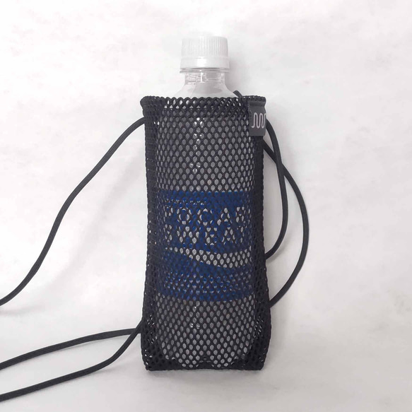 ペットボトルホルダー　スマホポーチ　サコッシュ　ミニショルダーバッグ　ナイロンメッシュ　本体ブラック 2枚目の画像
