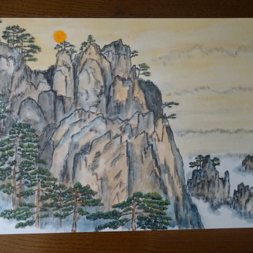 水墨画 獅子鑑雲海 (朝焼け) 絵画 プールジャンキージュン 通販